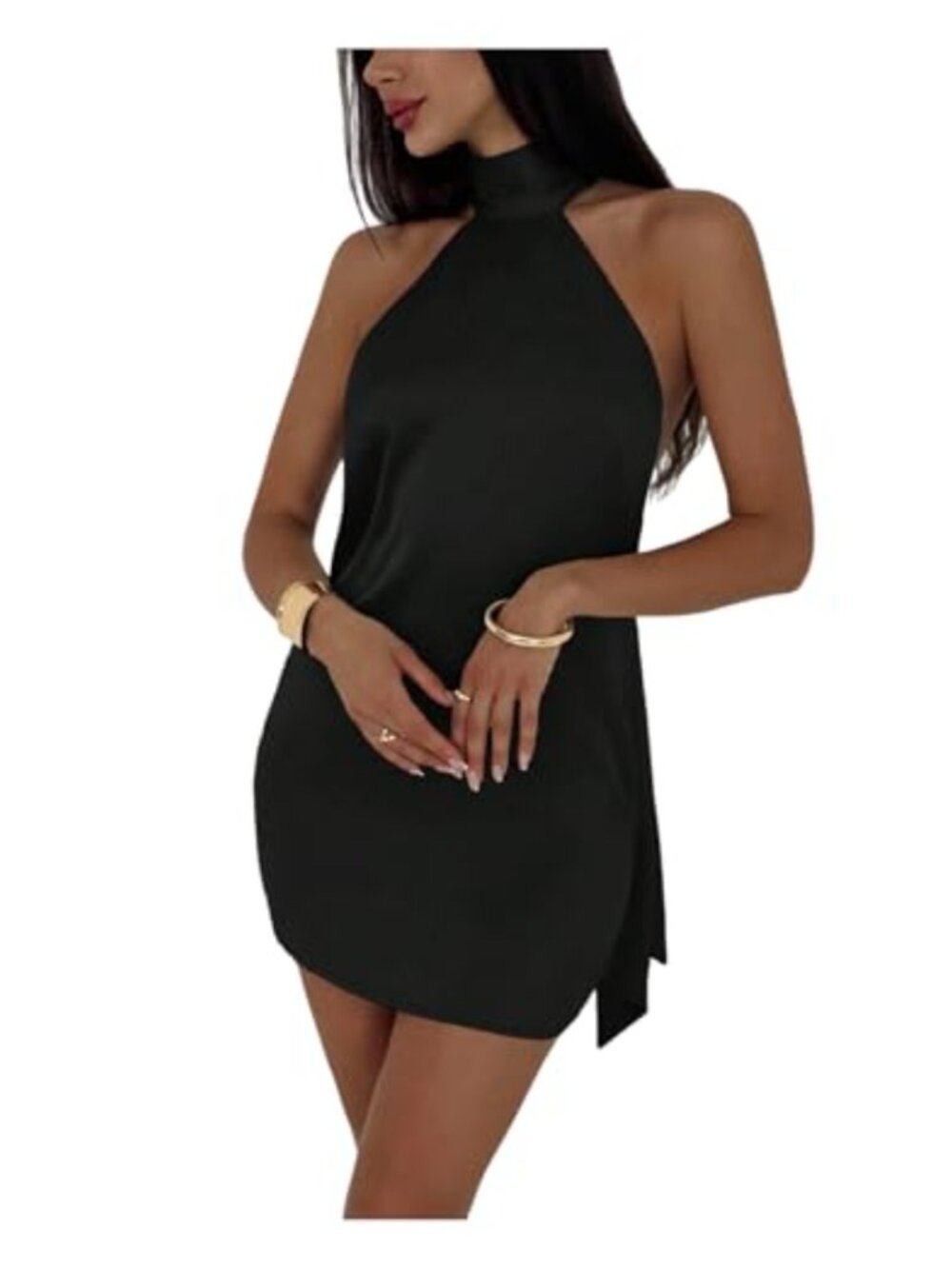Satin Halter Mini Dress Tie Backless Bodycon Party